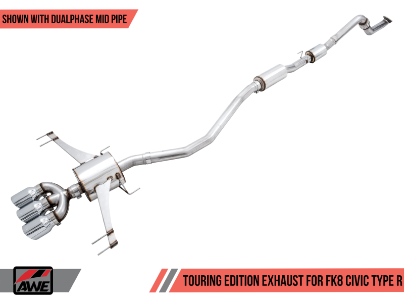 AWE Tuning 2017+ Honda Civic Type R Touring Edition Exhaust w/Front &amp; Mid Pipes - Chrome Silver Tips - 3015-42666