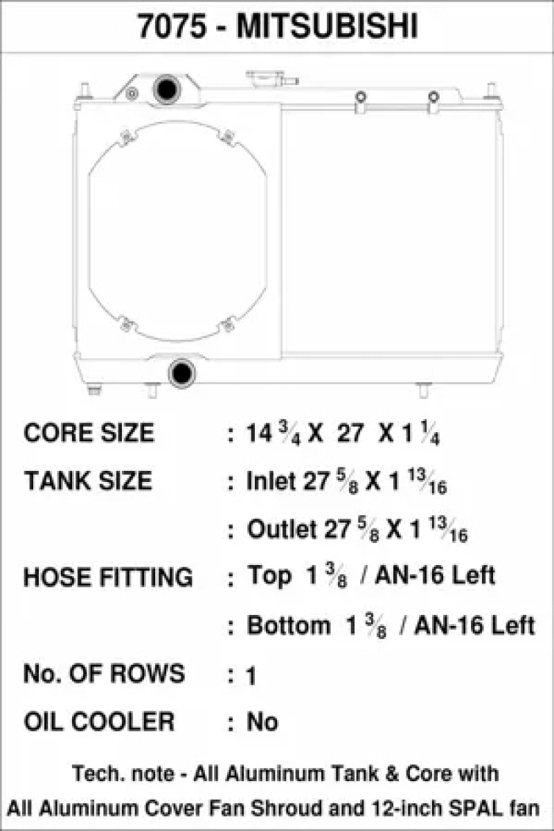 CSF 96-07 Mitsubishi Evo 4/5/6/7/8/9 Full-Slim Radiator w/12in Fan &amp; Shroud/-16AN &amp; Slip On Fitting - 7075