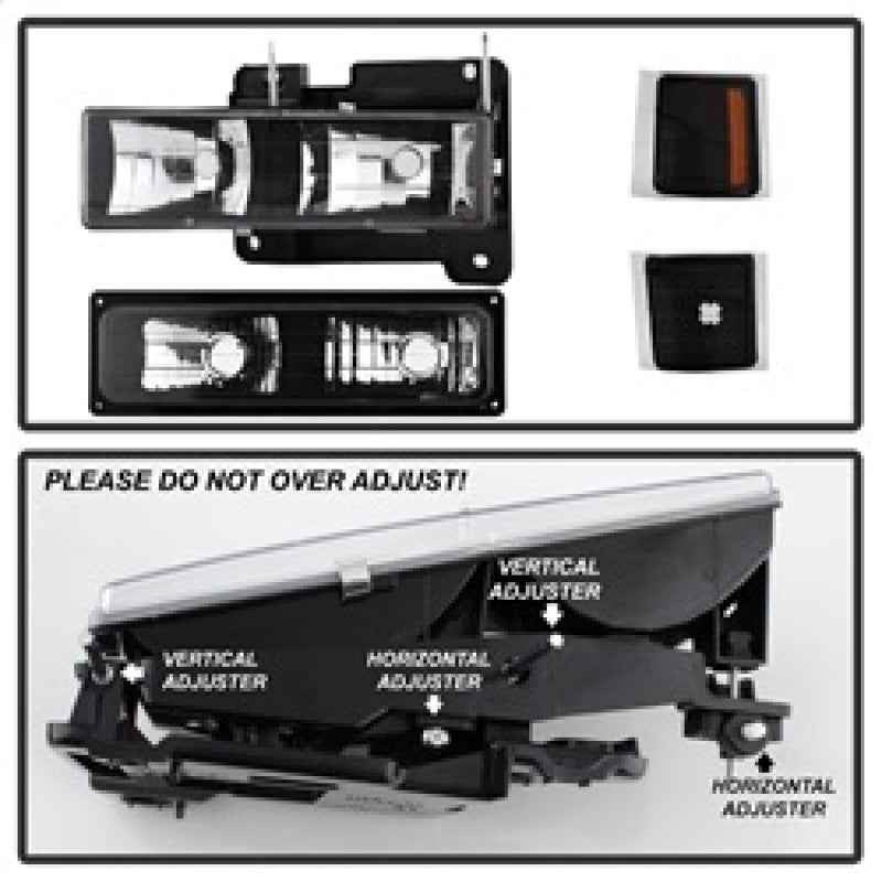 Xtune Chevy Suburban 94-98 Headlights w/ Corner &amp; Parking Lights 8pcs Black HD-JH-CCK88-AM-BK-SET - 5072221