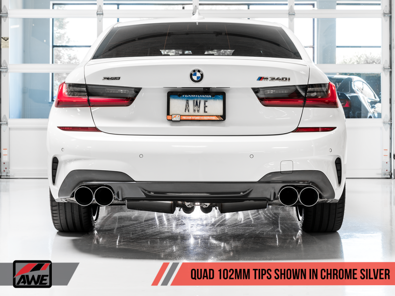 AWE Tuning 2019+ BMW M340i (G20) Non-Resonated Touring Edition Exhaust - Quad Chrome Silver Tips - 3015-42148