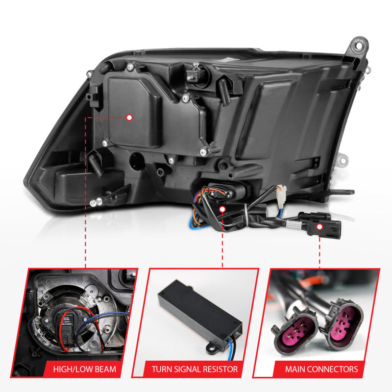 ANZO 2009-2018 Dodge Ram 1500 Projector Headlights Plank Style Halo w/Switchback Matte Black - 111489