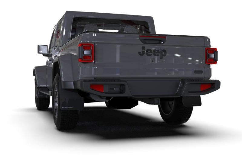 Rally Armor 19-23 Jeep JT Gladiator Mojave/Rubicon Black Mud Flap w/ Grey Logo - MF104-BLK-GRY