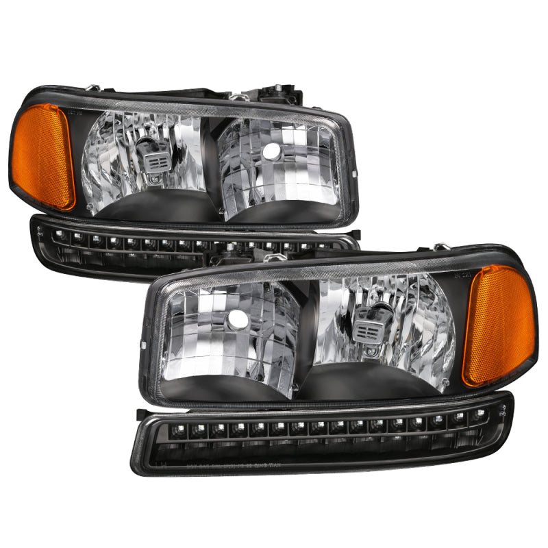xTune GMC Sierra 99-06 /Yukon 00-06 Headlights &amp; LED Bumper Lights - Black HD-JH-GS99-LED-SET-BK - 9037399