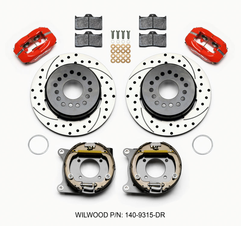 Wilwood Forged Dynalite P/S Park Brake Kit Drilled Red 12 Bolt 2.75in offset Staggered Shock - 140-9315-DR