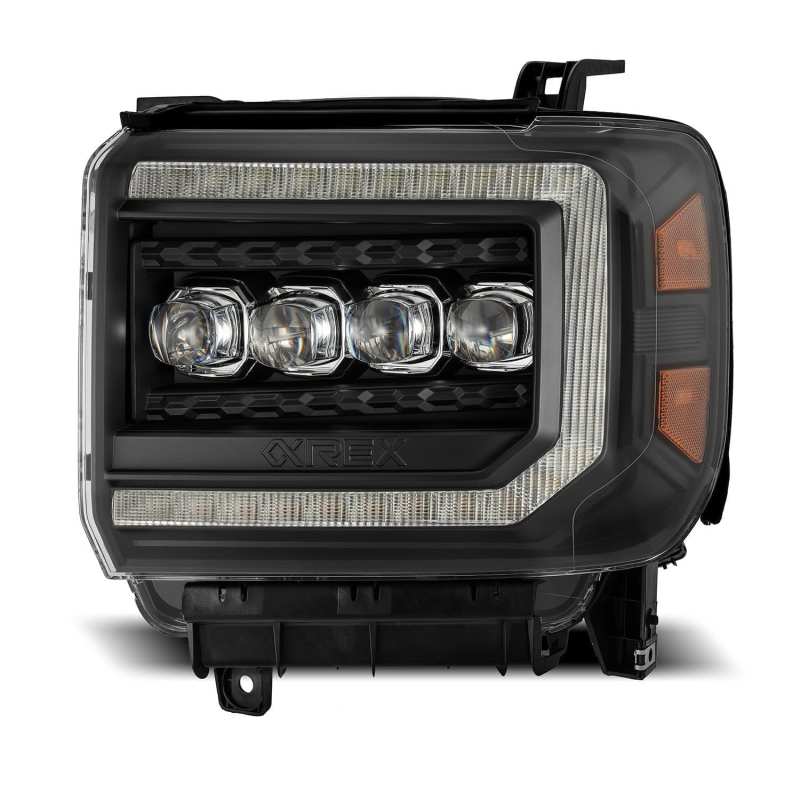 AlphaRex 14-18 GMC Sierra NOVA LED Proj Headlights Plank Style Black w/Activ Light/Seq Signal/DRL - 880617