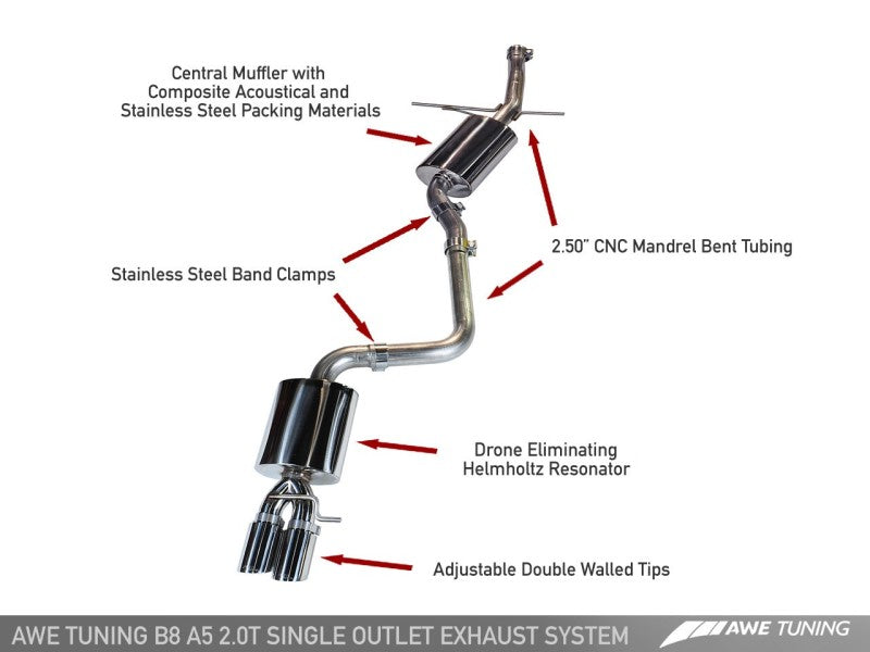 AWE Tuning Audi B8 A5 2.0T Touring Edition Single Outlet Exhaust - Diamond Black Tips - 3015-23012