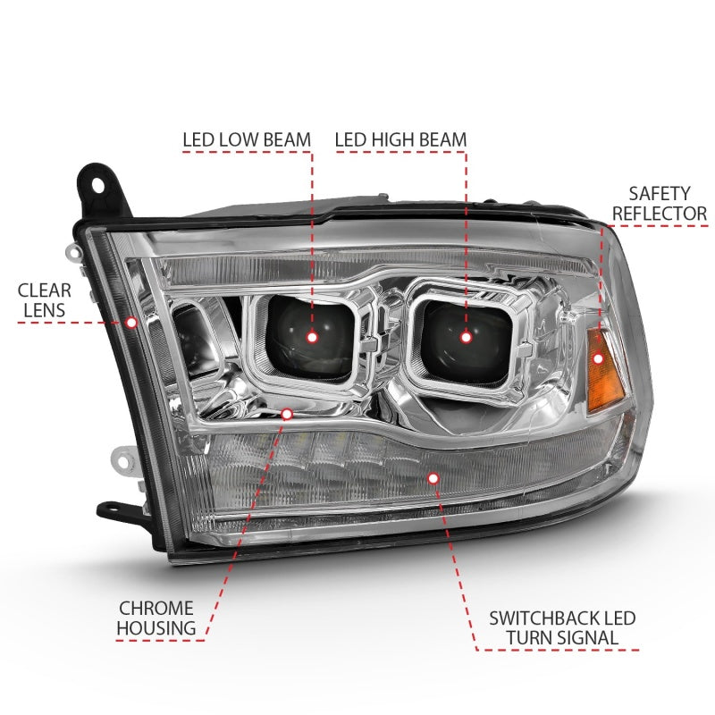 ANZO 2009-2018 Dodge Ram 1500 Led Projector Plank Style Switchback H.L Halo Chrome Amber (OE Style) - 111465