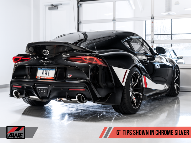 AWE 2020 Toyota Supra A90 Non-Resonated Touring Edition Exhaust - 5in Chrome Silver Tips - 3020-32058