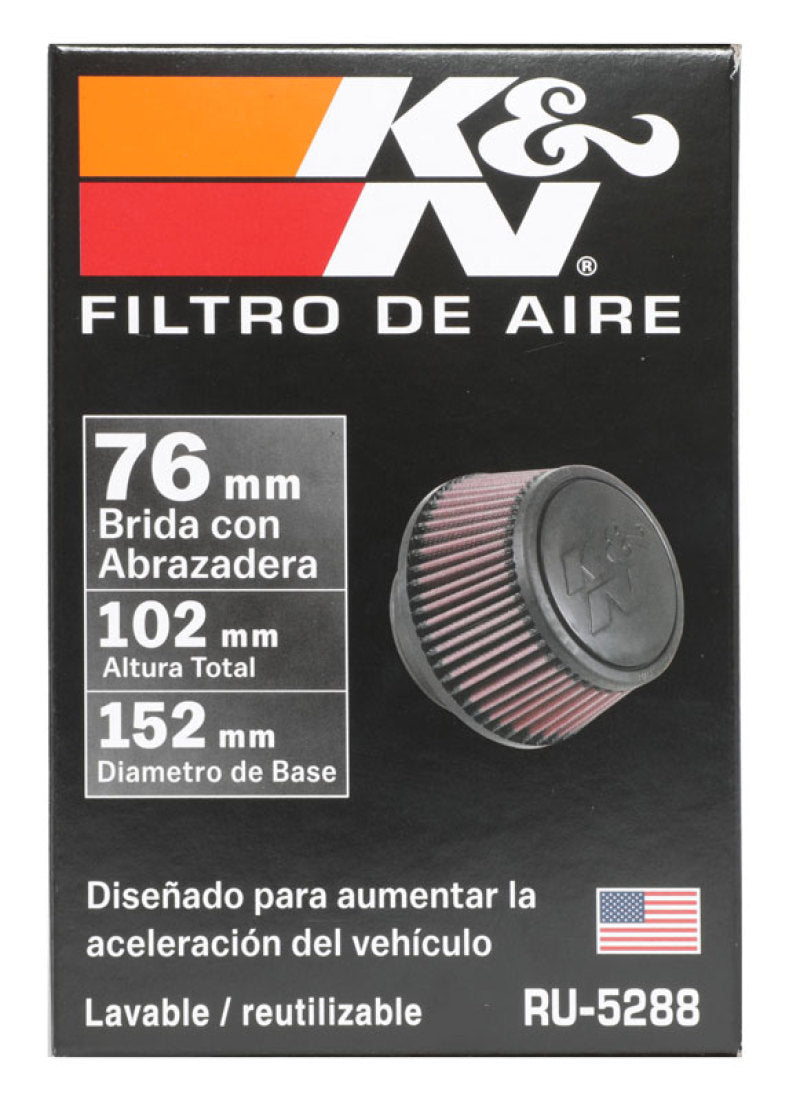 K&N Universal Round Clamp-On Air Filter 3in Flange ID x 6in Base OD x 4.625in Top OD x 3in Height - RU-5288