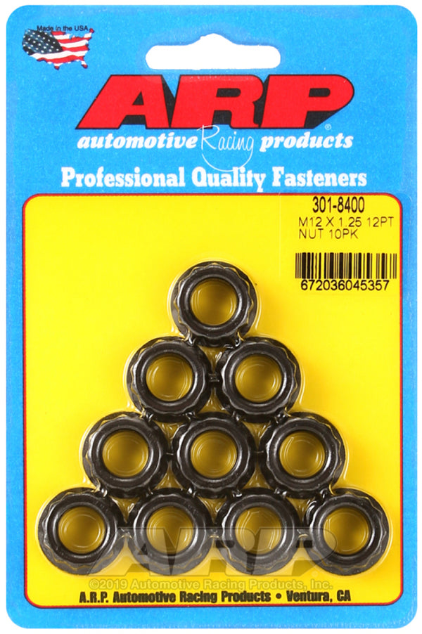 ARP 12mm x 1.25 16mm Socket 12pt Nut Kit (10 pack) - 301-8400 by ARP