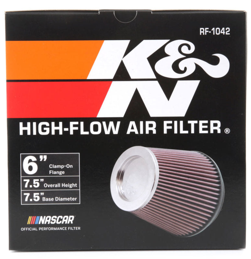 K&amp;N Round Tapered Universal Air Filter 6in Flange ID x 7.5in Base OD x 5in Top OD x 6.5in Height - RF-1042