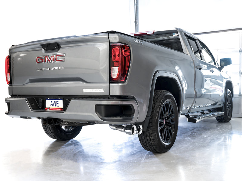 AWE Tuning 4th Gen GM 1500 5.3L 0FG Catback Dual Side Exit (Flat Bumper) - Chrome Tips - 3015-22207