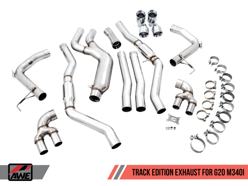 AWE Tuning 2019+ BMW M340i (G20) Non-Resonated Touring Edition Exhaust - Quad Chrome Silver Tips - 3015-42148