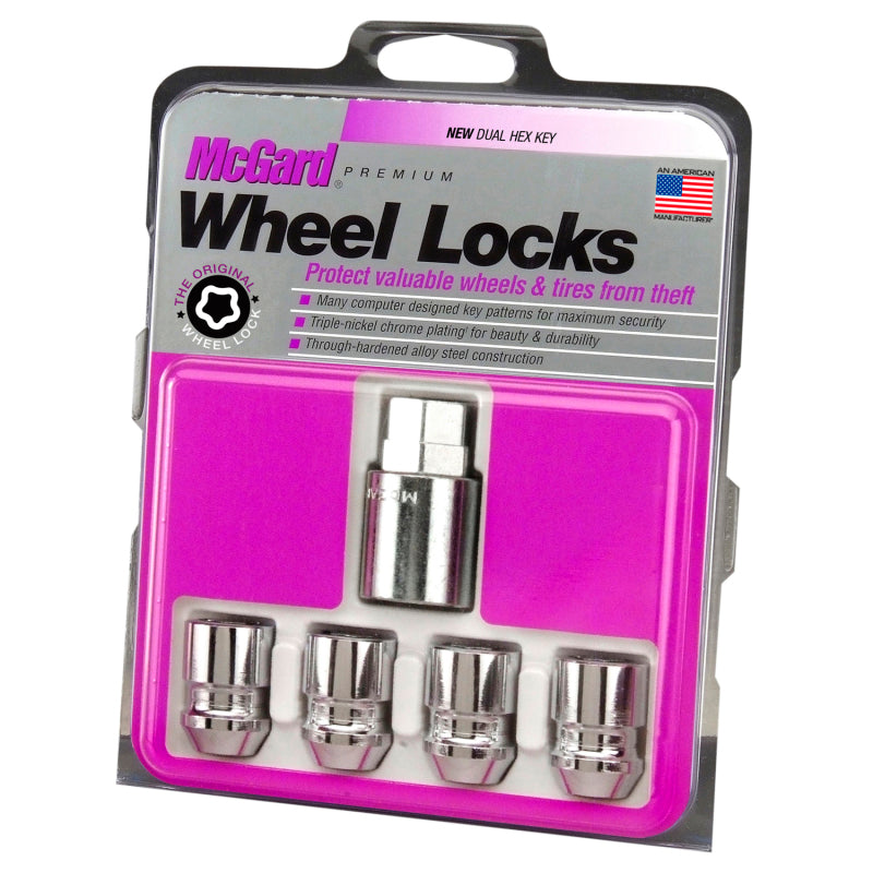 McGard Wheel Lock Nut Set - 4pk. (Cone Seat) M12X1.5 / 19mm &amp; 21mm Dual Hex / 1.28in. L - Chrome - 24157