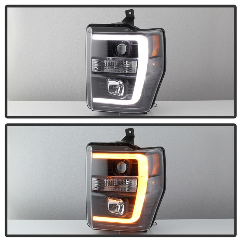 Spyder 08-10 Ford F-250 SD Projector Headlights V2-Switch Back Light Bar-Black PRO-YD-FS08V2-SBLB-BK - 5086228