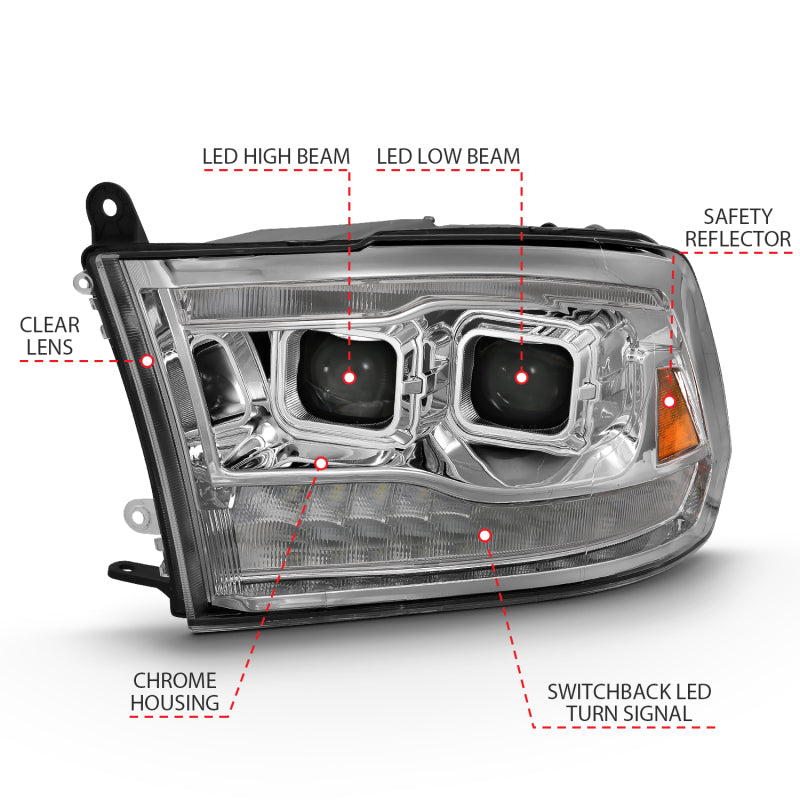 ANZO 2009-2018 Dodge Ram 1500 Led Projector Plank Style Switchback H.L Halo Chrome Amber (OE Style) - 111465