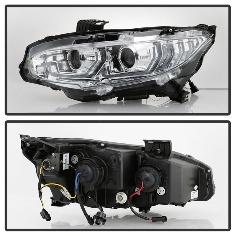 Spyder 16-18 Honda Civic 4Dr w/LED Seq Turn Sig Lights Proj Headlight - Chrome - PRO-YD-HC16-SEQ-C - 5086082