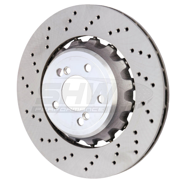 SHW 15-18 BMW M3 3.0L Left Rear Cross-Drilled Lightweight Brake Rotor (34212284811) - BRL44811 for 2016-2021 BMW M2 - front v