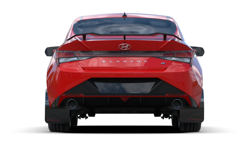 Rally Armor 21-23 Hyundai Elantra N &amp; N Line Black Mud Flap w/ Grey Logo - MF79-UR-BLK-GRY