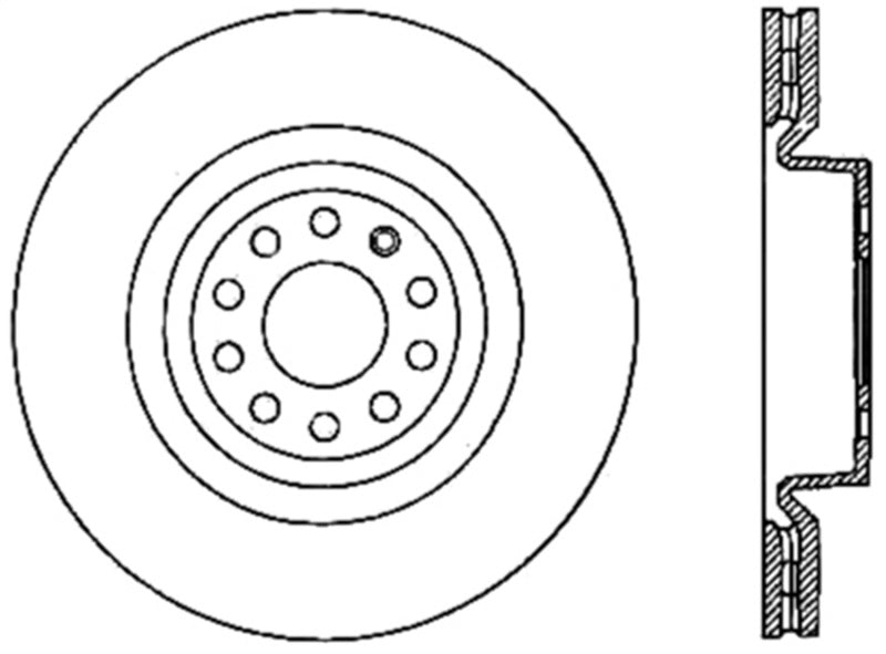 StopTech 2006 - 2018 Audi A3 Slotted & Drilled Sport Brake Rotor - 127.33098R for 2008-2023 Audi TT - detail view