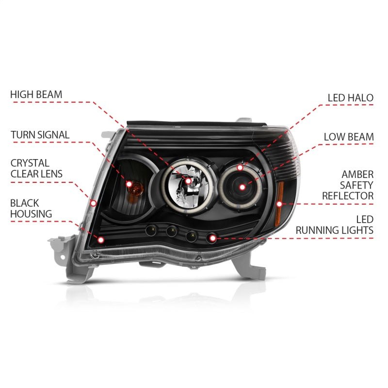 ANZO 2005-2011 Toyota Tacoma Projector Headlights w/ Halo Black - 121282