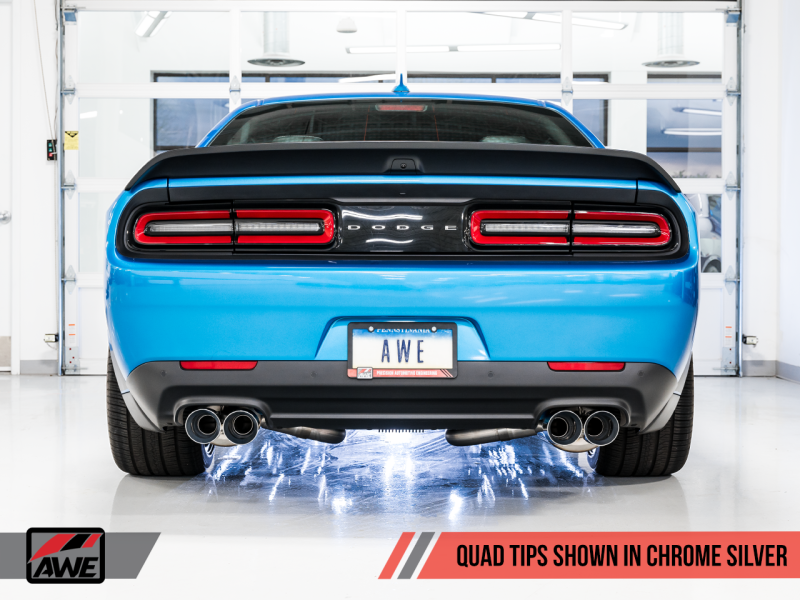 AWE Tuning 2015+ Dodge Challenger 6.4L/6.2L SC Track Edition Exhaust - Quad Chrome Silver Tips - 3015-42136