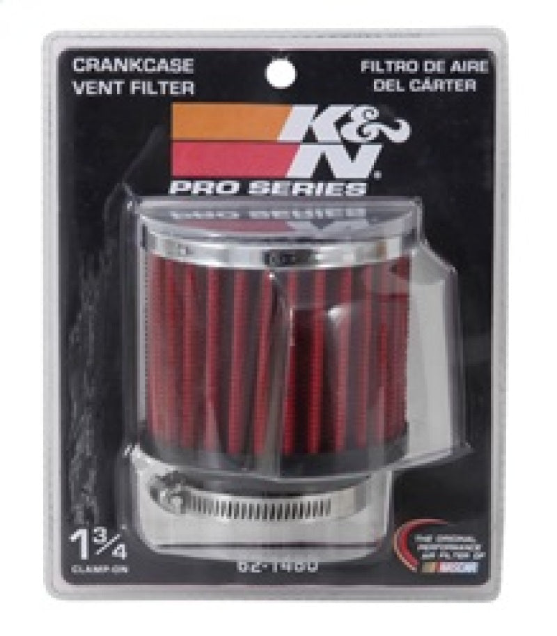K&amp;N 1.75in Flange ID x 3in OD x 2.5in H Chrome Finish Rubber Base Crankcase Vent Filter - 62-1480