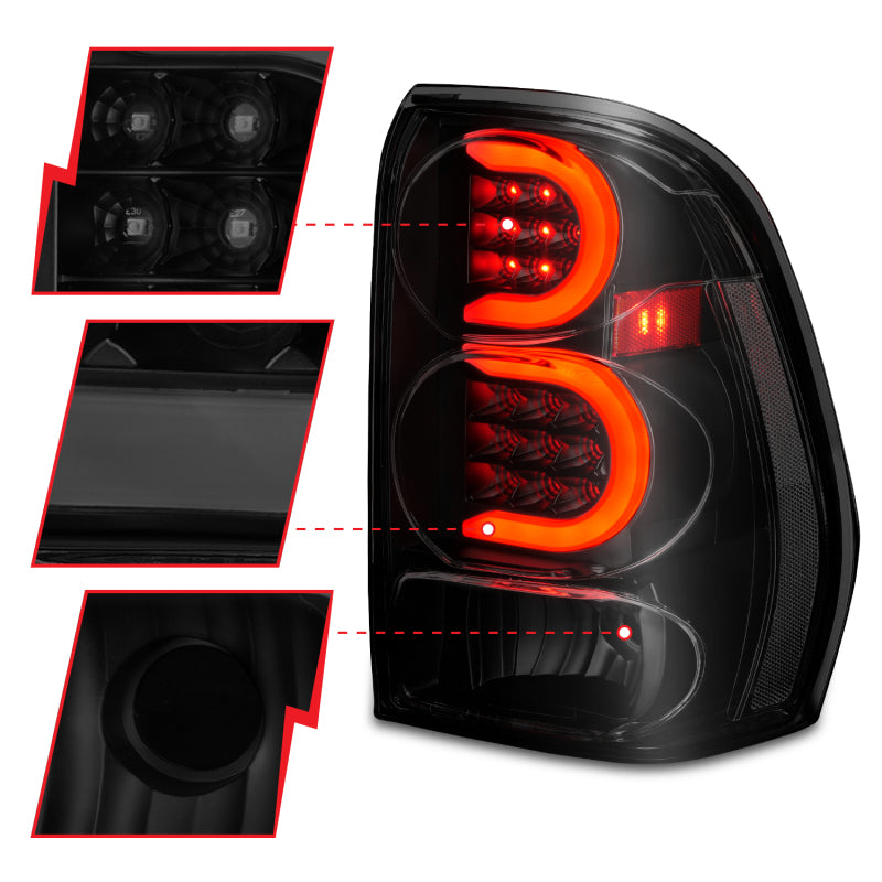 ANZO 2002-2009 Chevrolet Trailblazer LED Tail Lights w/ Light Bar Black Housing Smoke Lens - 311372