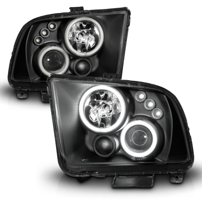 ANZO 2005-2009 Ford Mustang Projector Headlights w/ Halo Black - 121166