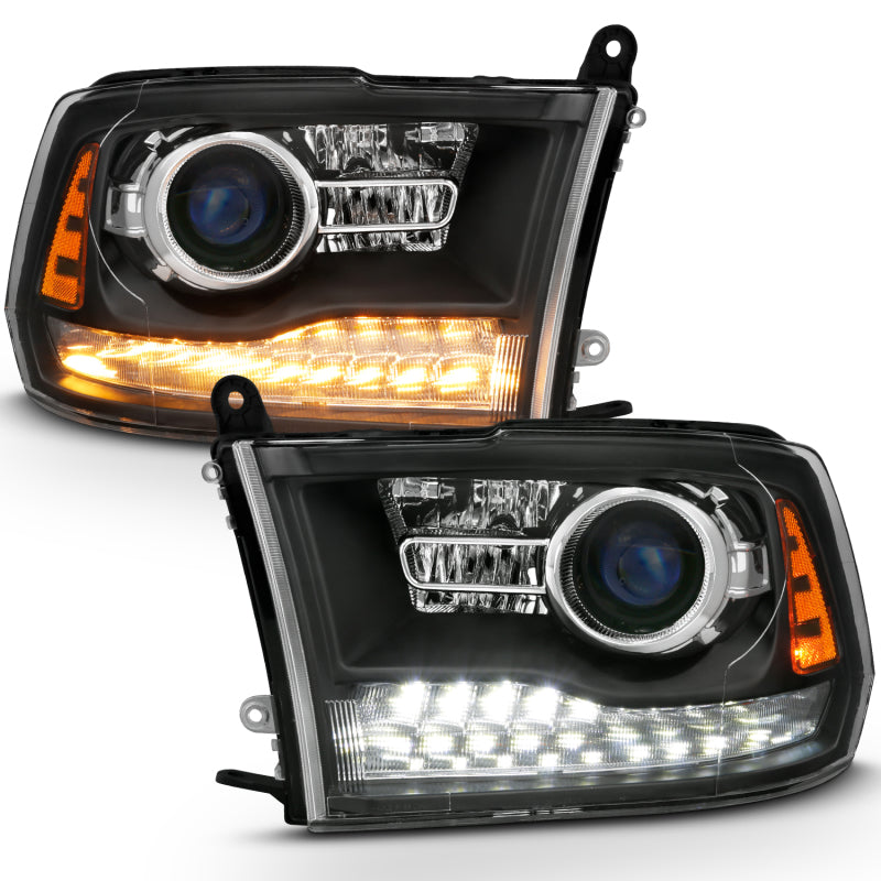 ANZO 2009-2018 Dodge Ram 1500 Projector Headlights Plank Style Halo w/Switchback Matte Black - 111489