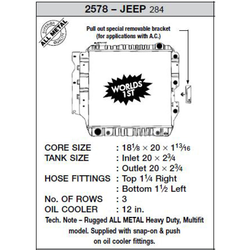 CSF 87-02 Jeep Wrangler 2.5L OEM Plastic Radiator - 2578